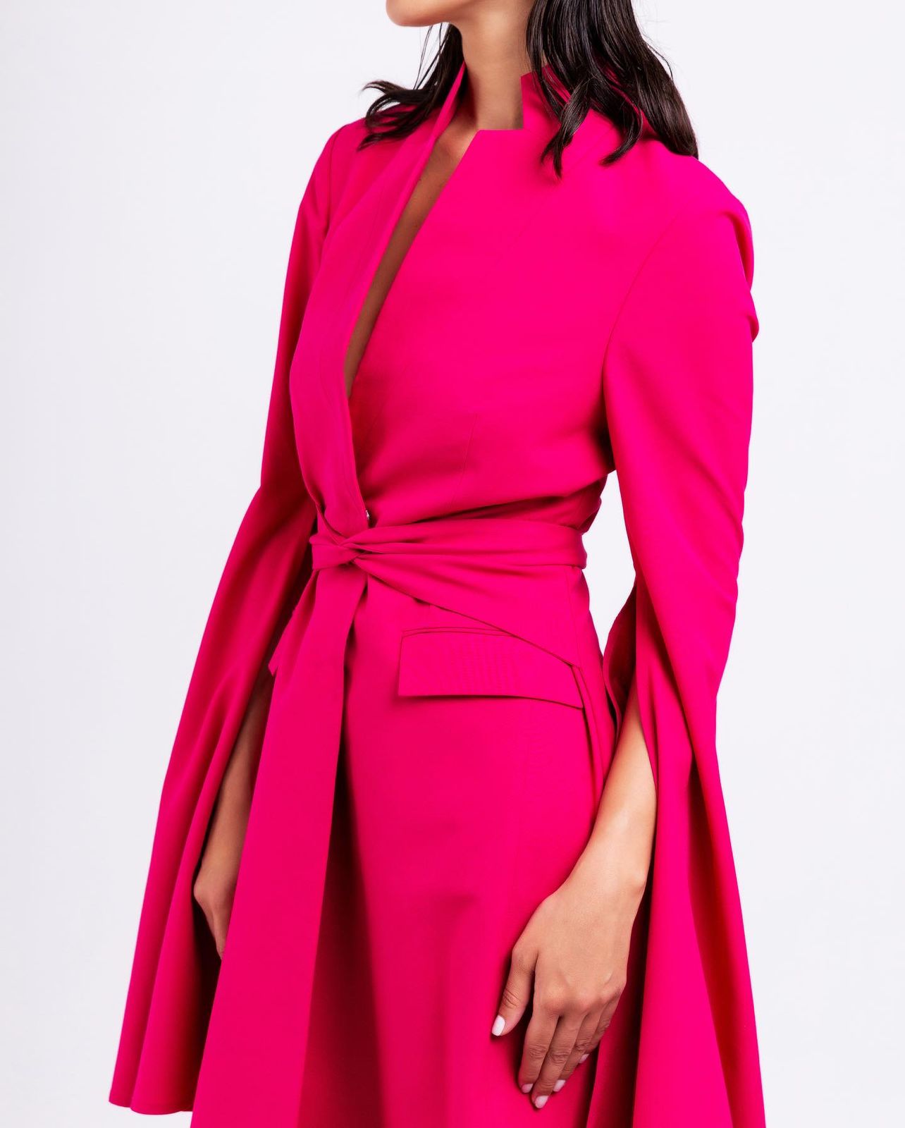 Long Sleeve Belted Blazer Dress with Adjustable Belt Detail : Front view