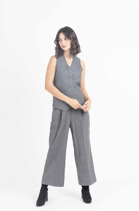Gray Vest and Pants Set | Two-Piece Suit for Women : Front view