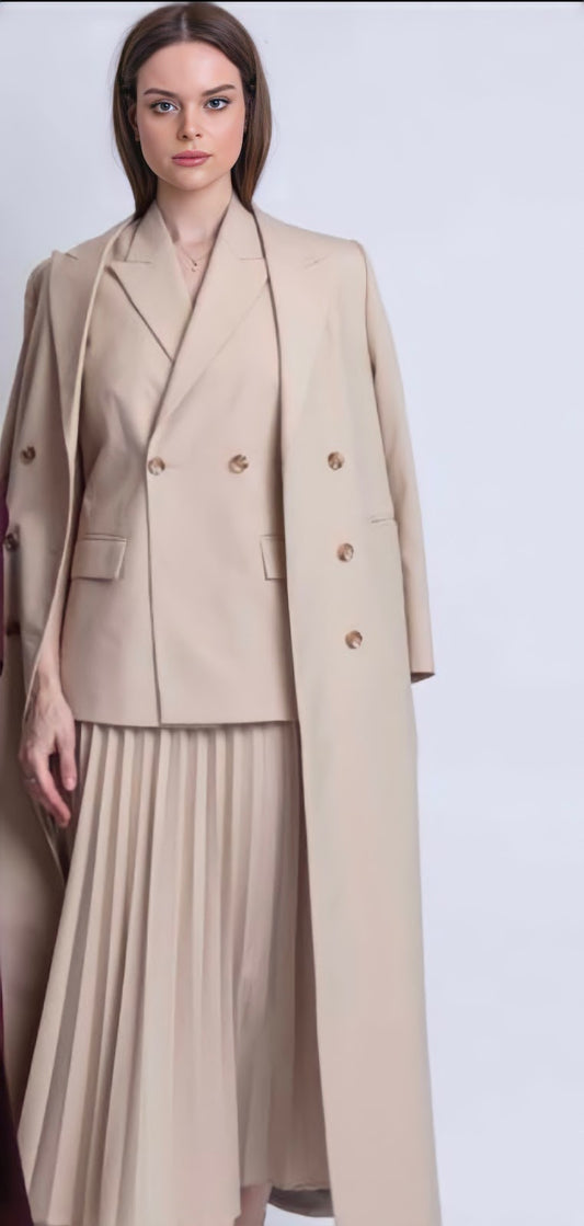 Beige Short Plisse Skirt for Women : Front view
