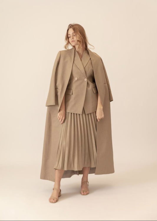 Dark Beige Short Plisse Skirt for Women : Front view