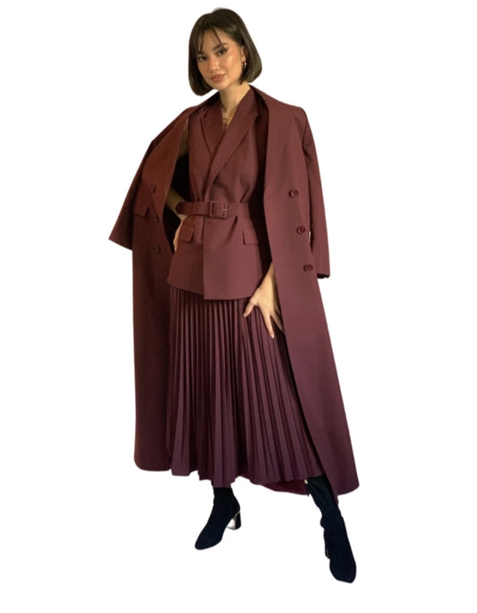 Maroon Short Plisse Skirt for Women : Front view