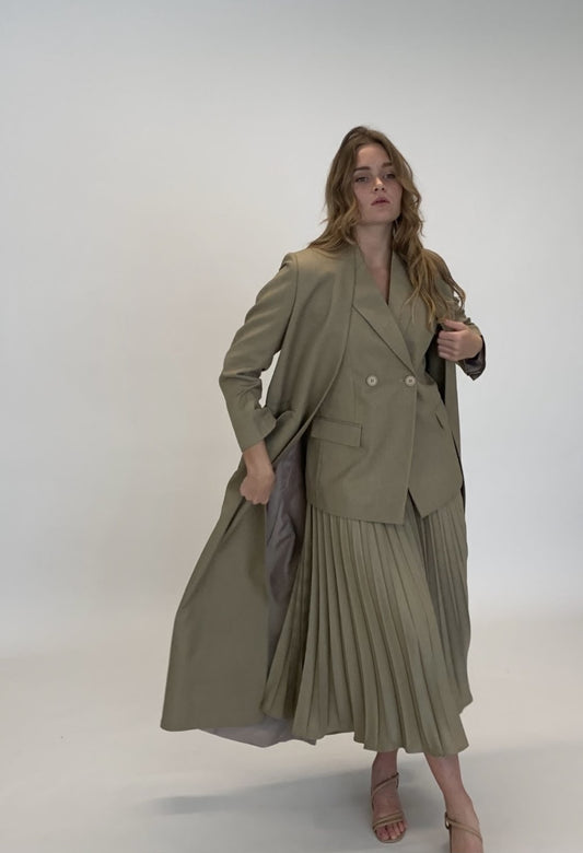 Olive Green Short Plisse Skirt for Women : Front view