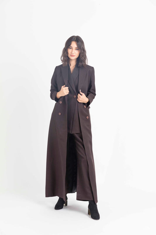 Brown Long Jacket for Women : Front view