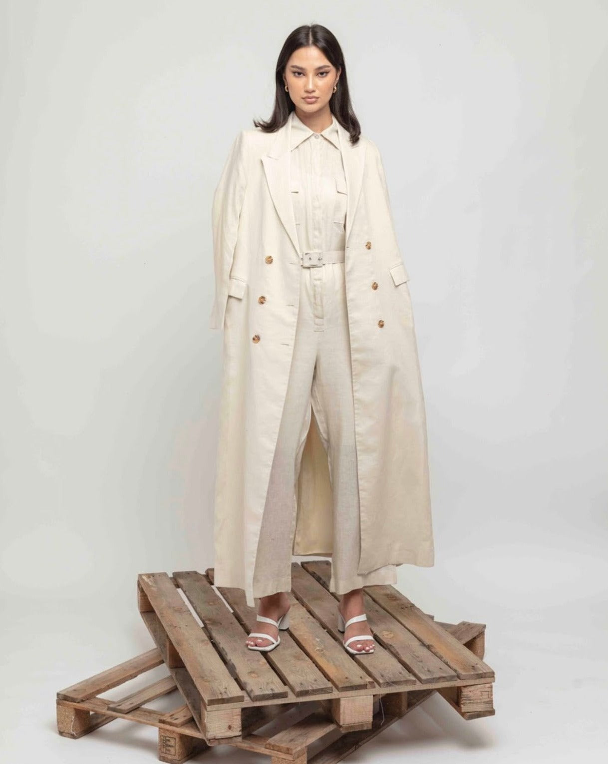 Women's Beige Tailored Blazer : Front view