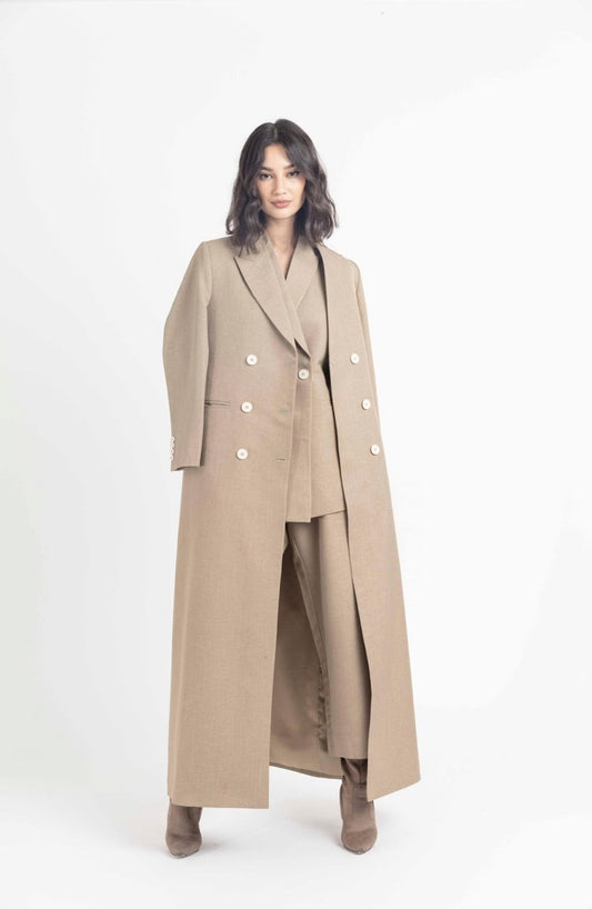 Beige Long Jacket for Women : Front view