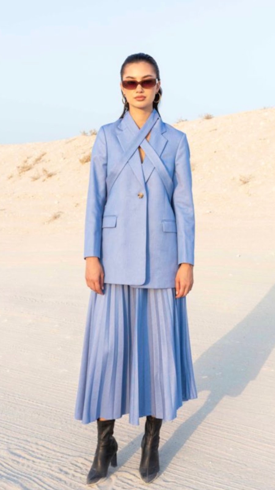Denim Blazer with Matching Skirt : Front view