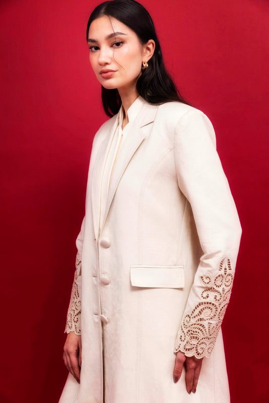 Beige Embroidery Linen Blazer