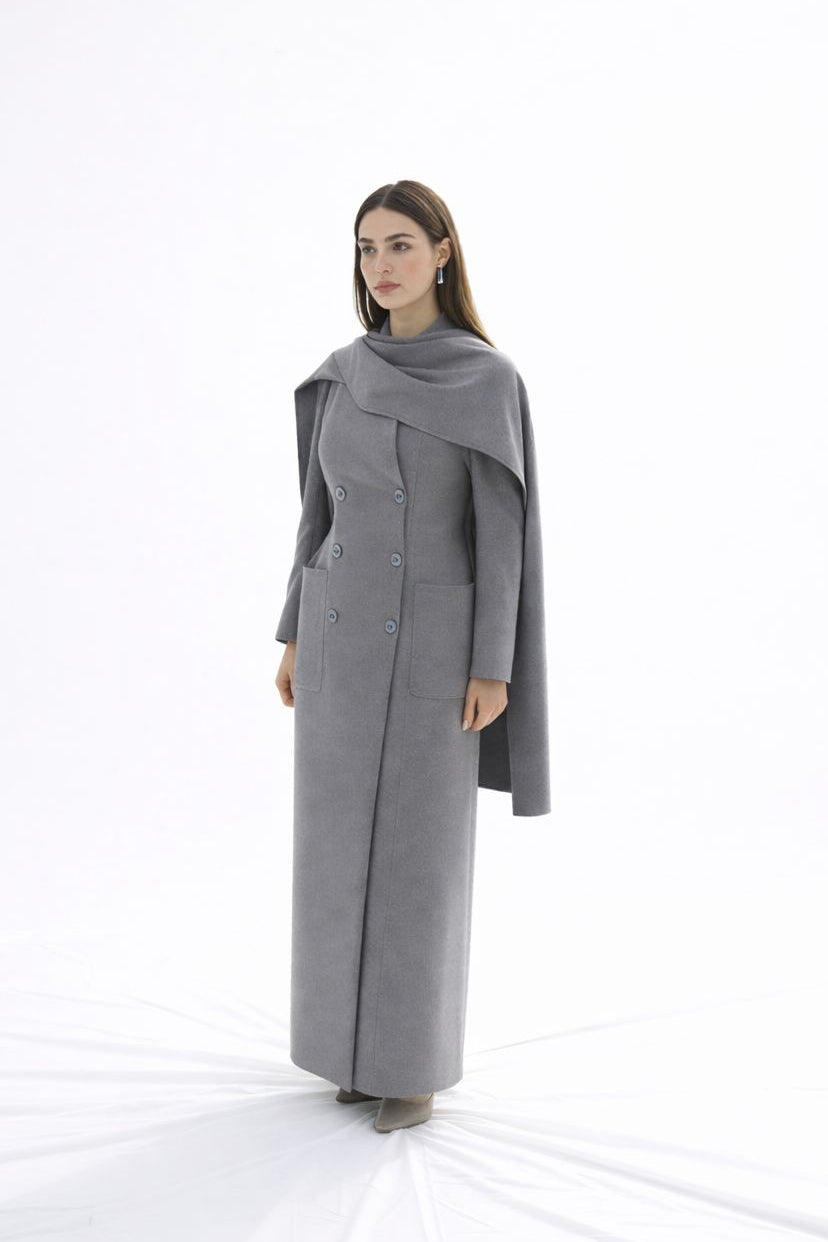 Hourglass wool coat with scarf