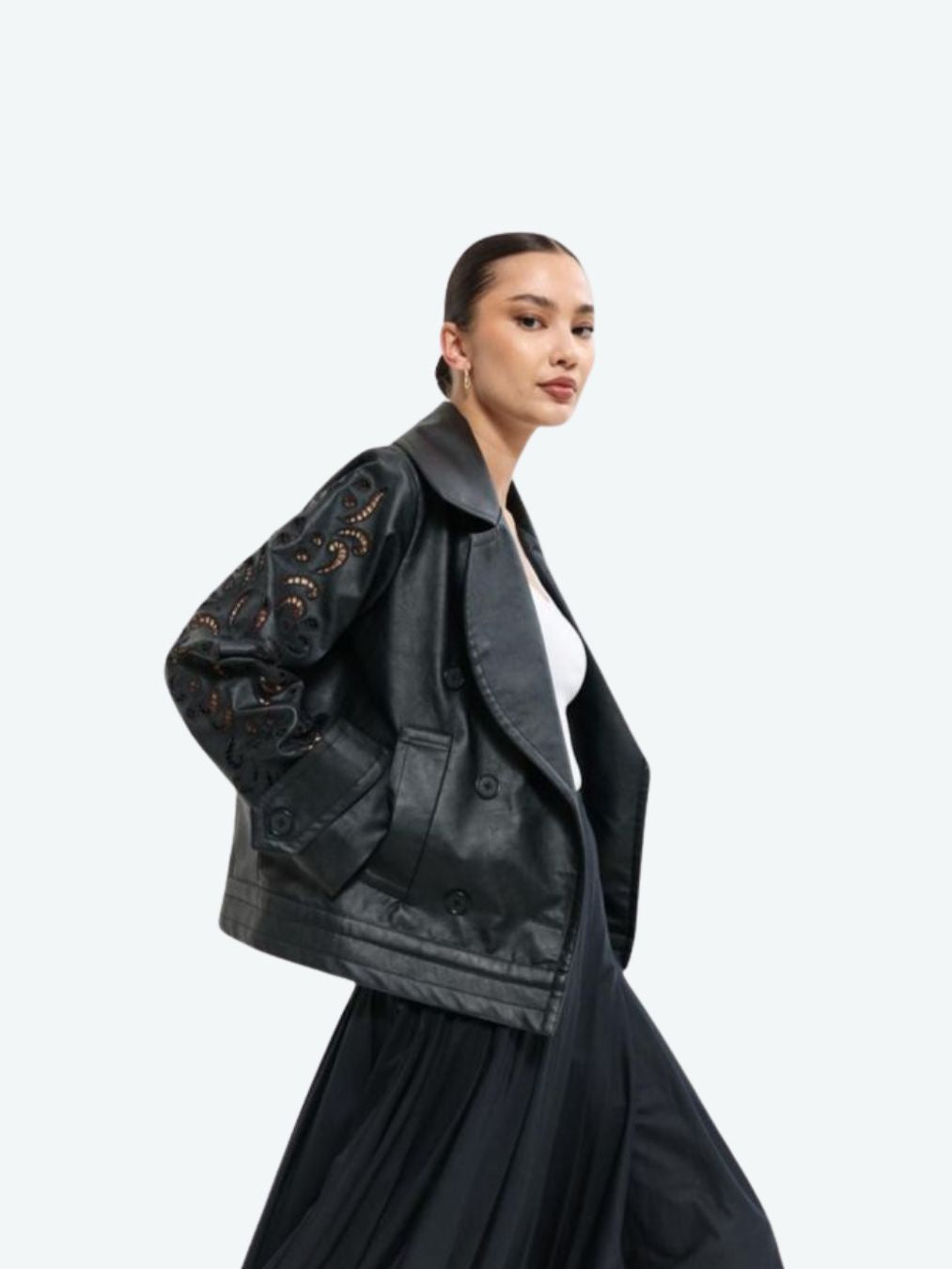 Leather Henna Embroidery Crop Jacket