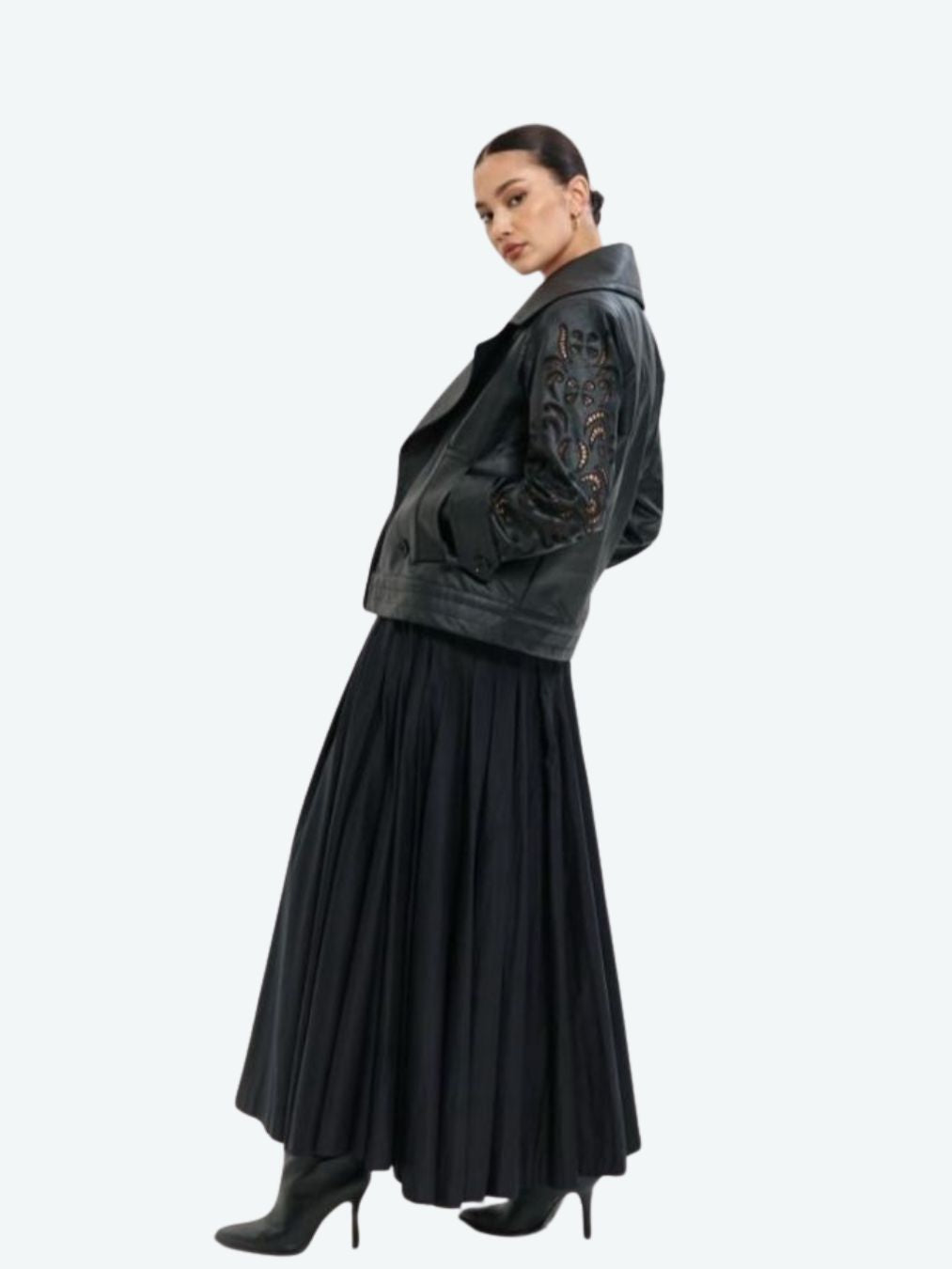 Leather Henna Embroidery Crop Jacket