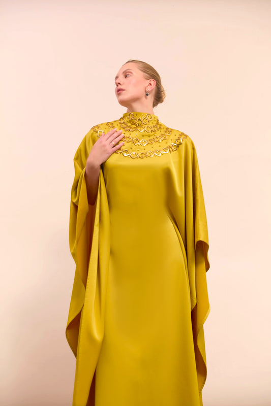 Mustard Kaftans With Gold embellishments