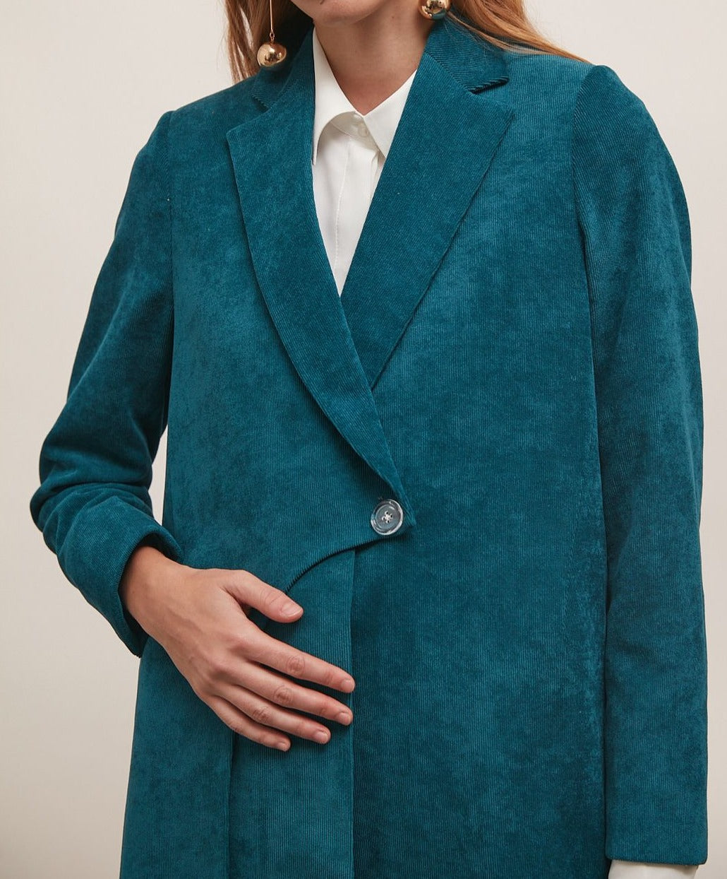 Teal Corduroy Slim Fit Blazer : Front view