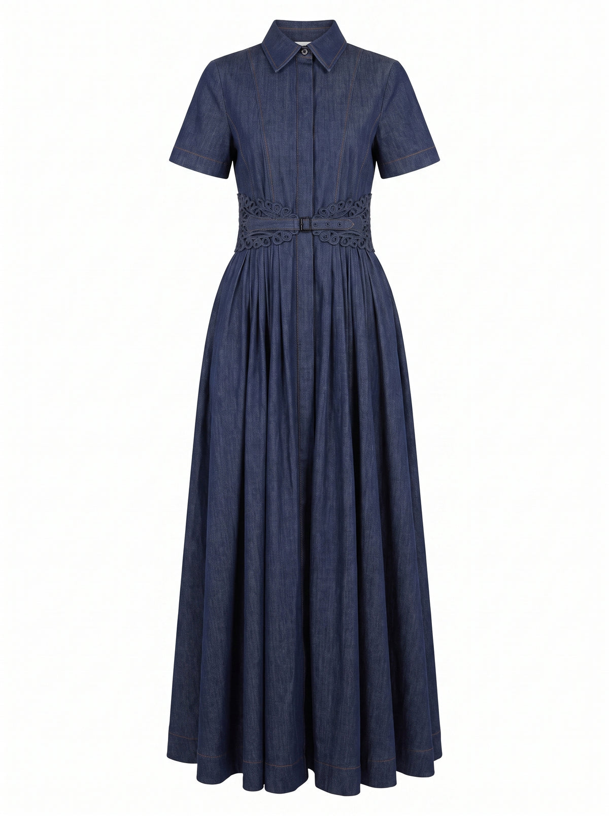 DENIM GATHERED DRESS WITH HENNA BELT