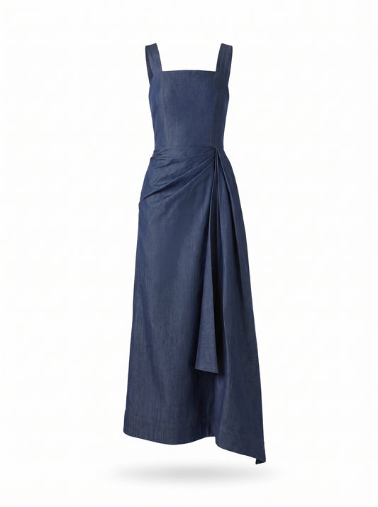 Cotton Denim Draped dress