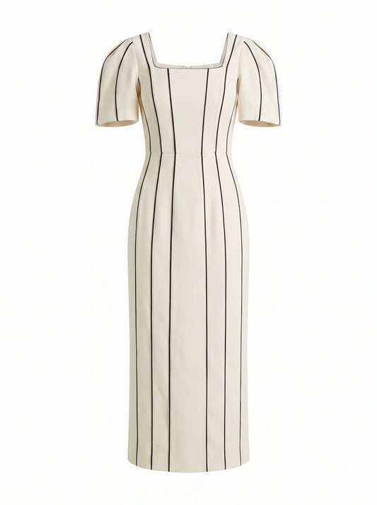 Piping denim structured dress