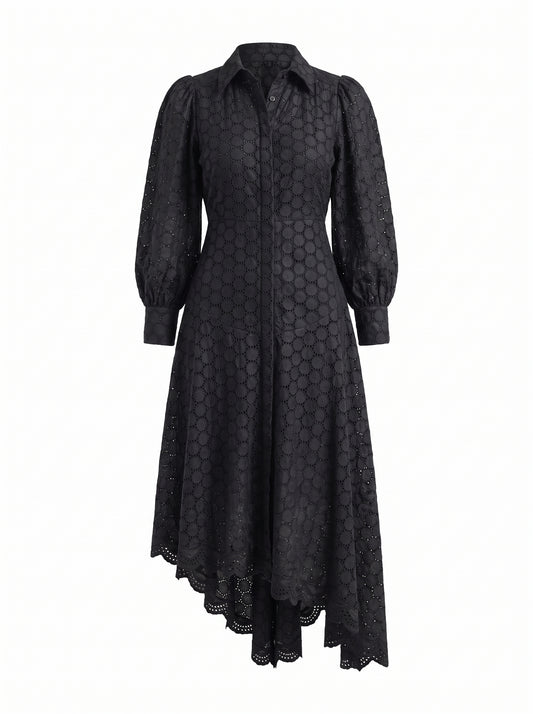 Leather Asymmetrical Open Embroidery Dress