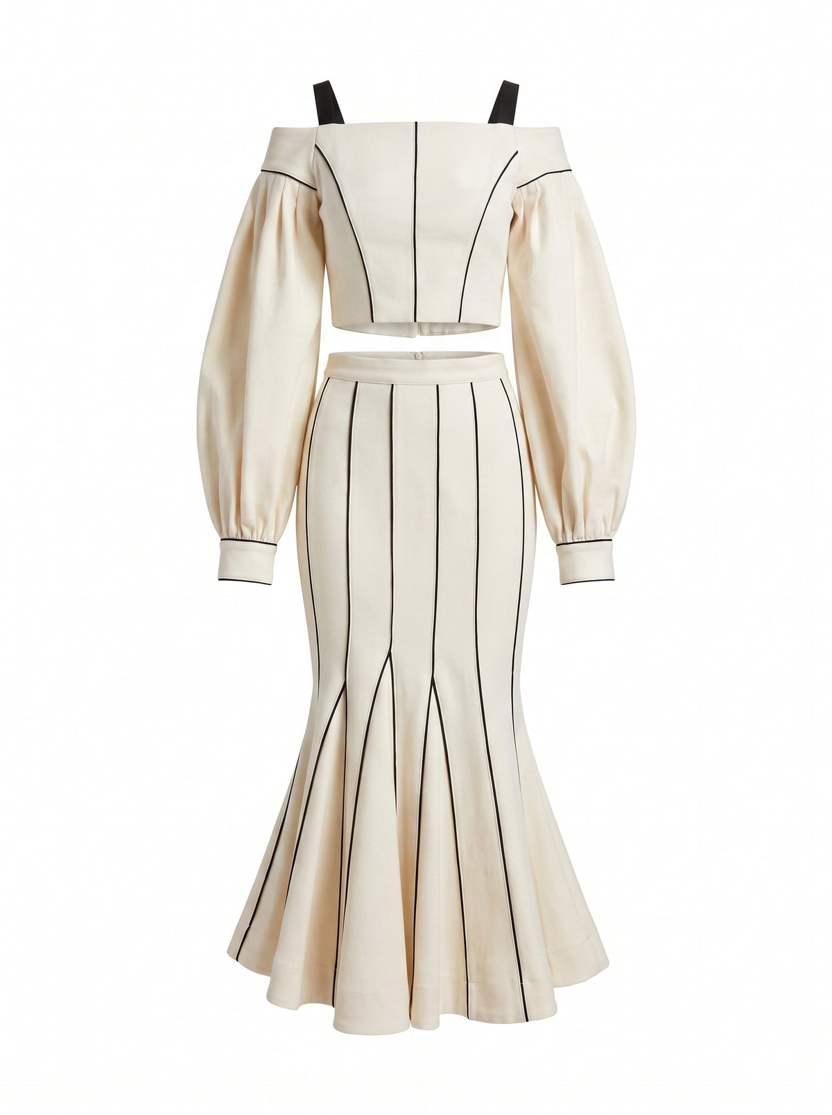 Exaggrated sleeve top and flared skirt set