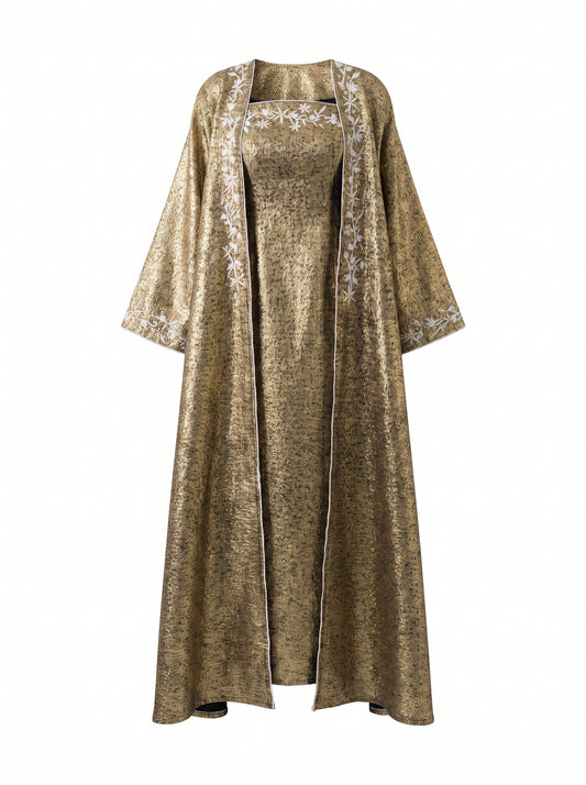 Kimono Embellished Gold Tweed dress set