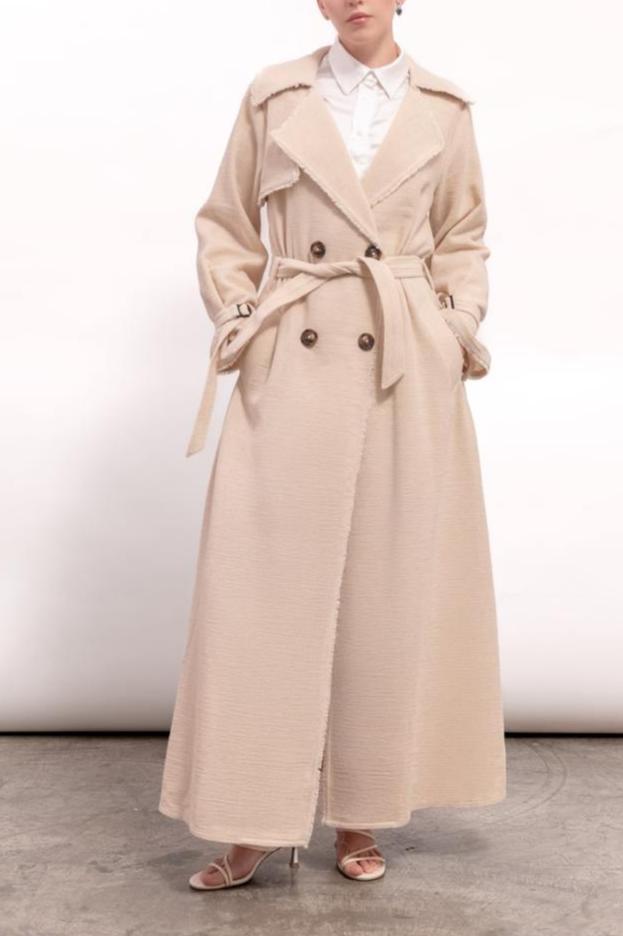 Cotton Mesh Long Trench Coat : Front view