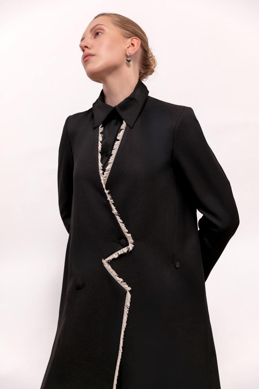 Black Fringe Blazer for Women : Front view