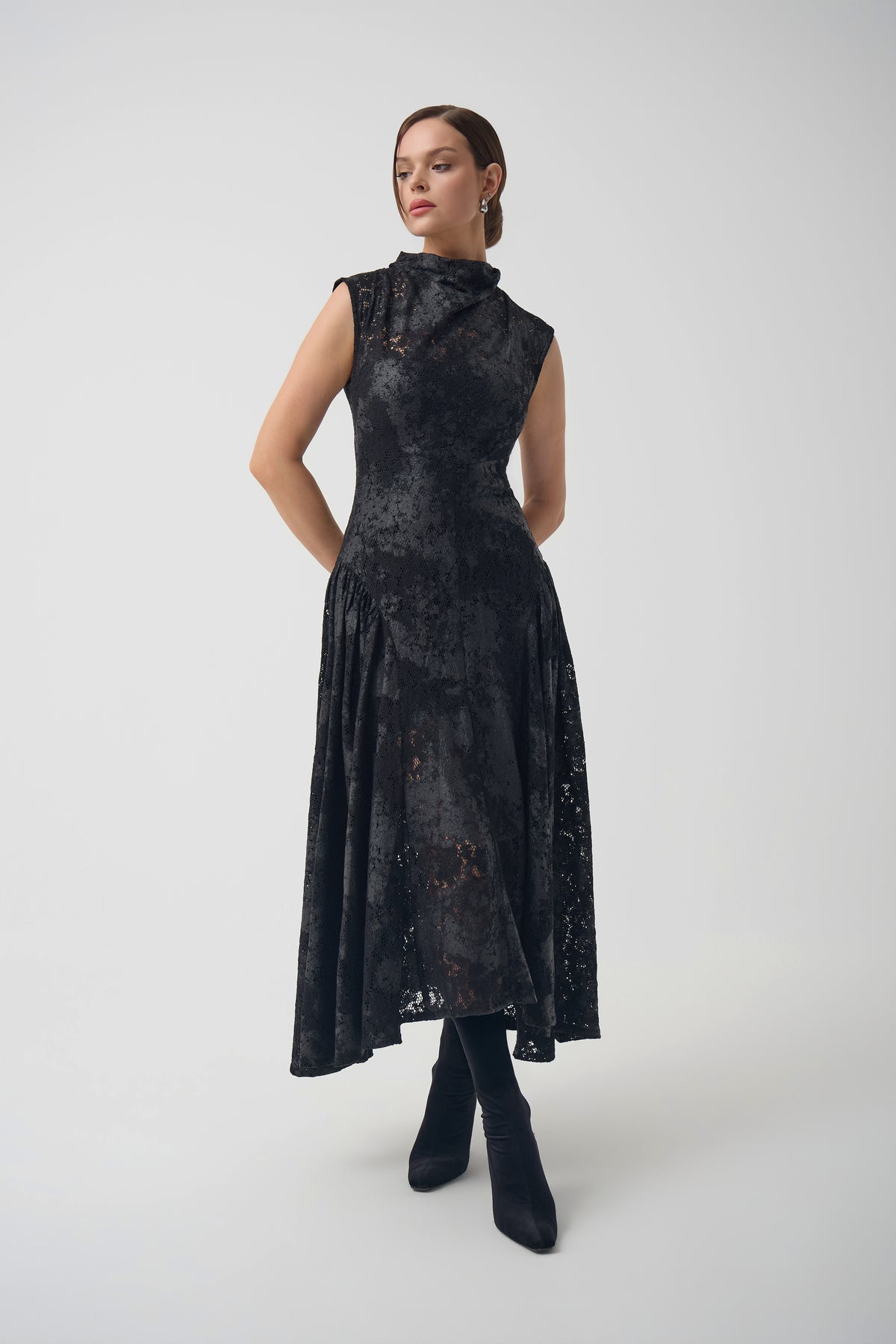 Lace leather drop waist with scarf
