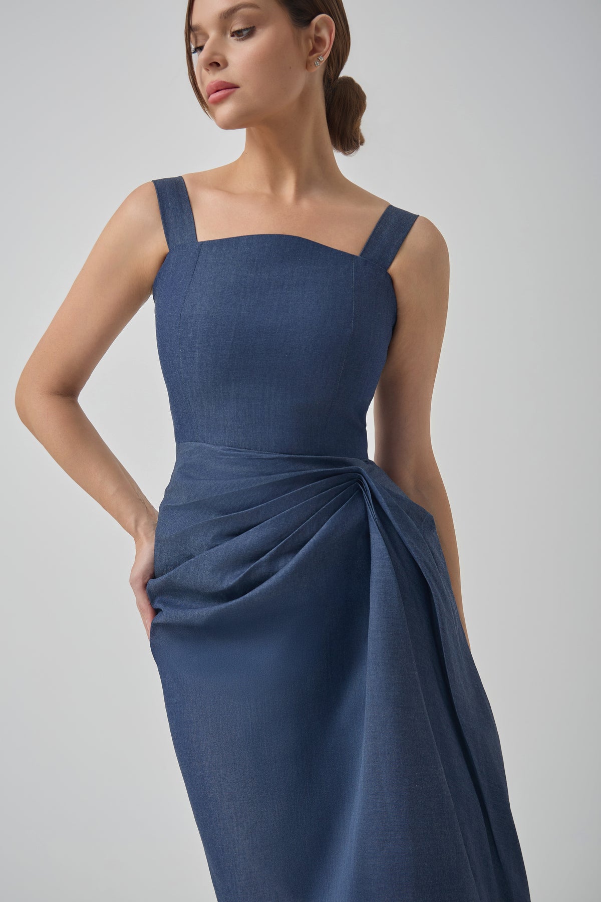 Cotton Denim Draped dress