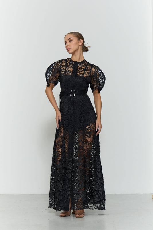 THE PUFFY SHORT SLEEVE LACE DRESS