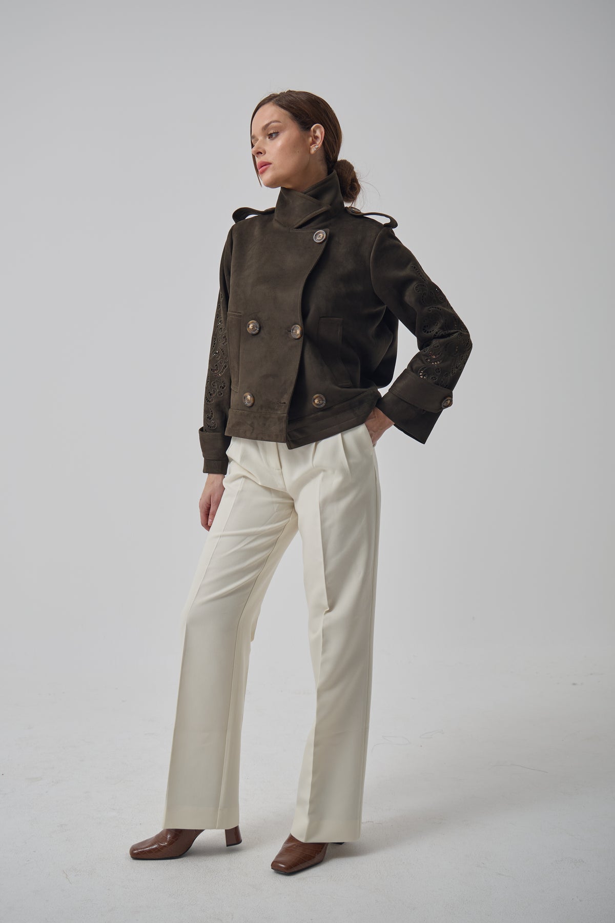 Suede Henna Cropped Trenchcoat