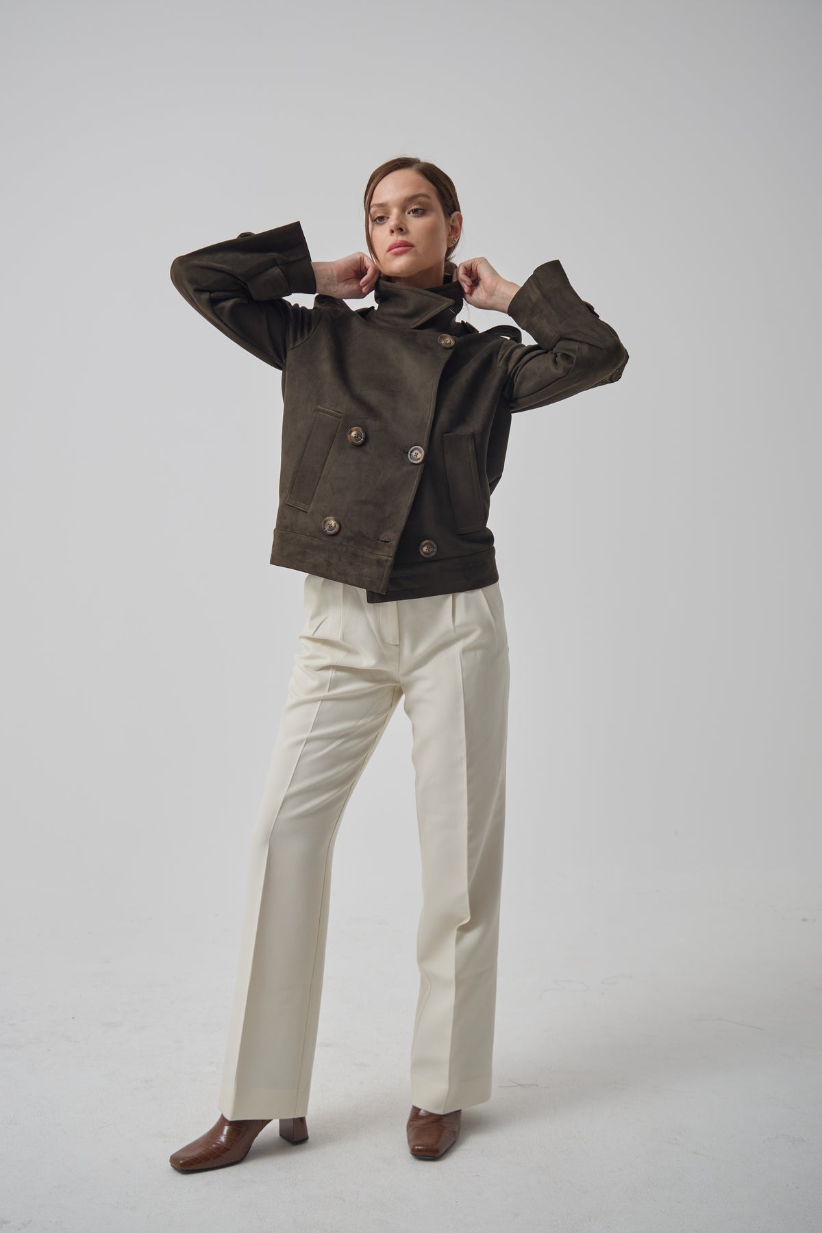 Suede Henna Cropped Trenchcoat