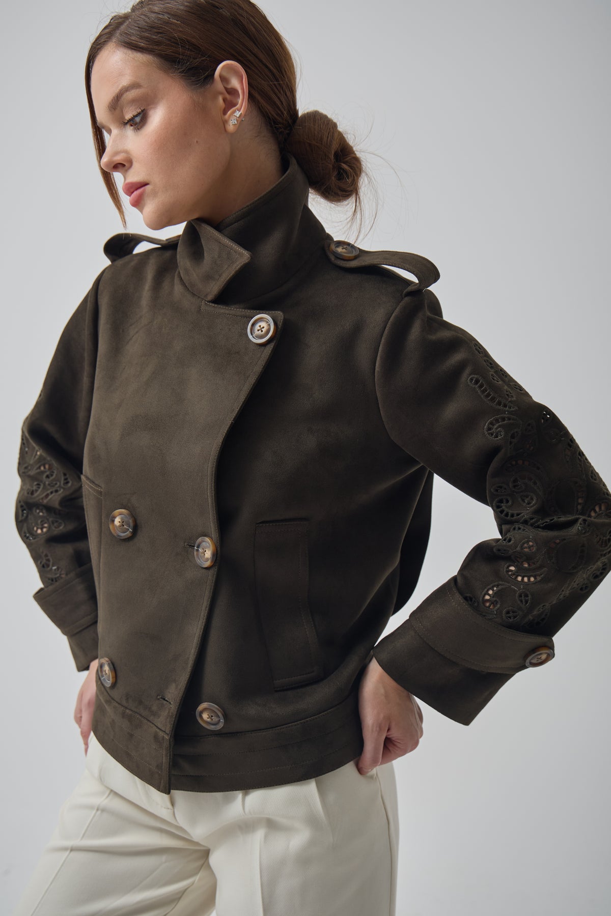 Suede Henna Cropped Trenchcoat