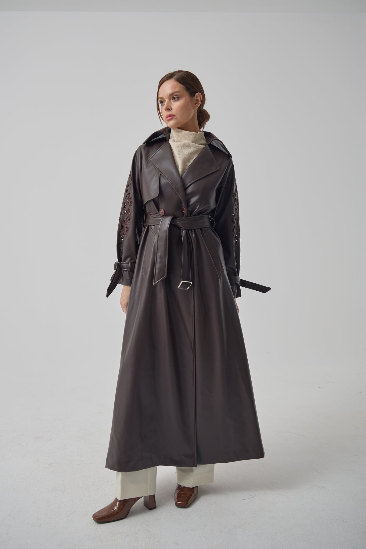 Long Leather Henna Trenchcoat