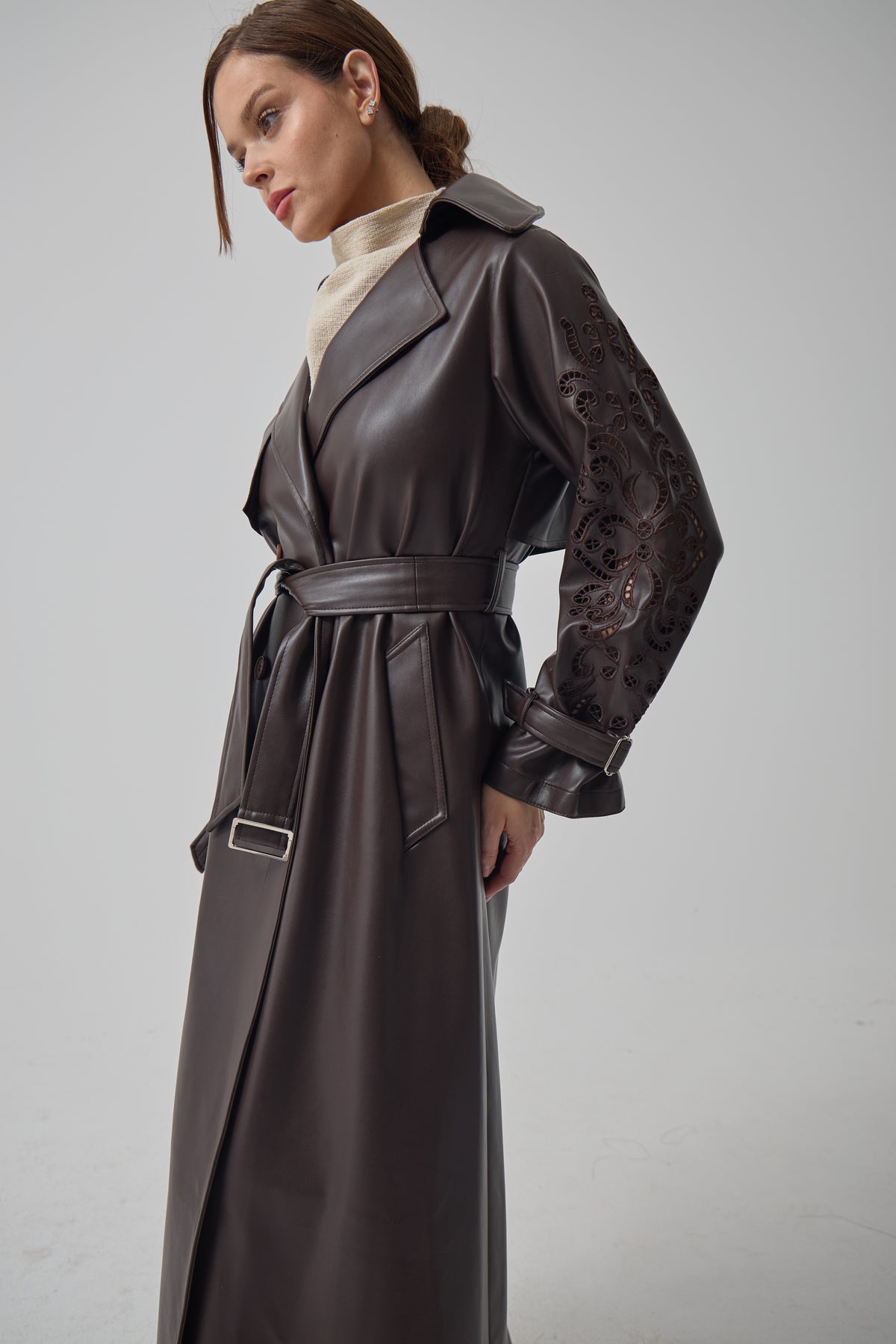 Long Leather Henna Trenchcoat