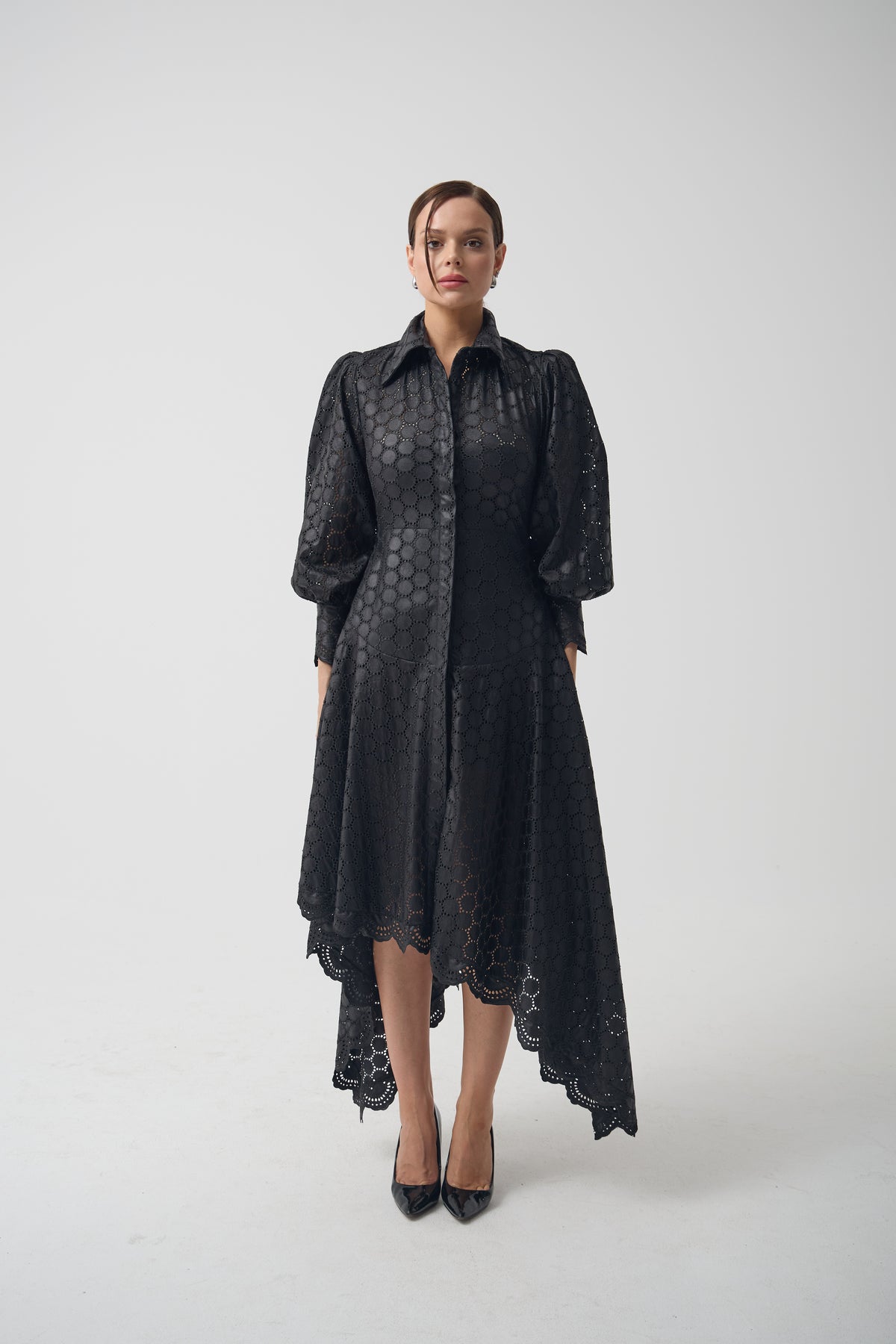 Leather Asymmetrical Open Embroidery Dress