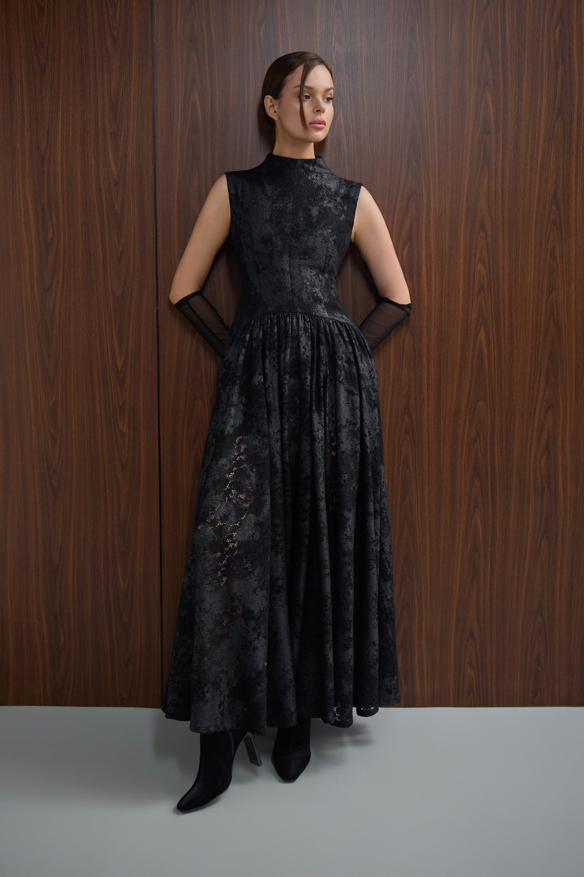 Lace leather drop waist with scarf