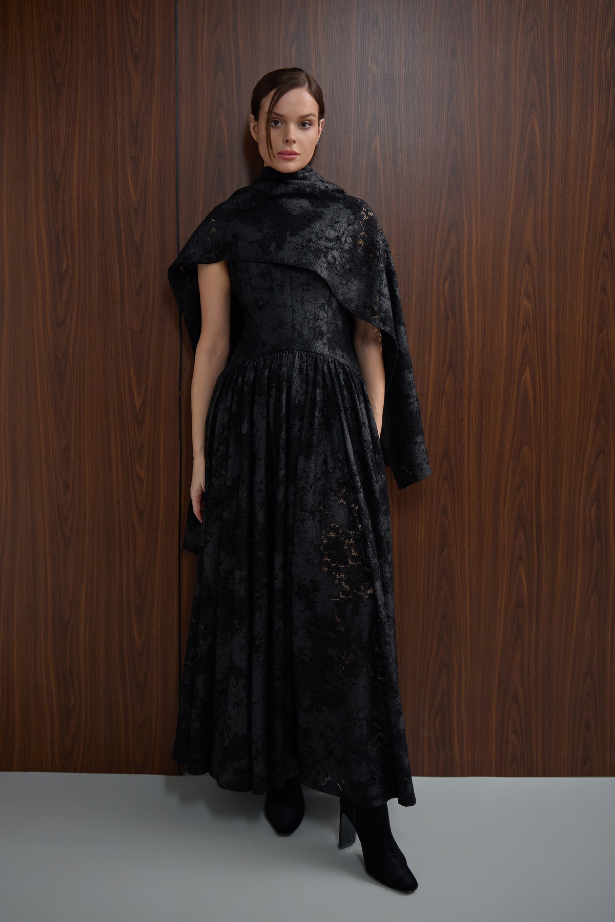 Lace leather drop waist with scarf