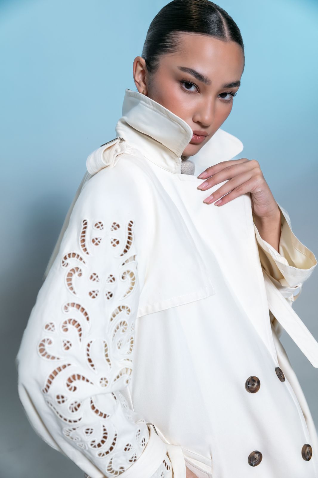 Georgina Henna Embroidery Long Trench Coat