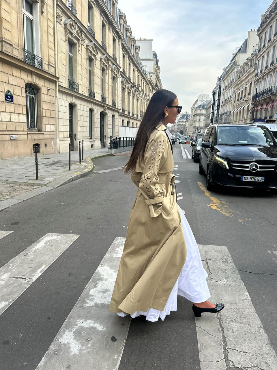 Georgina Henna Embroidery Long Trench Coat