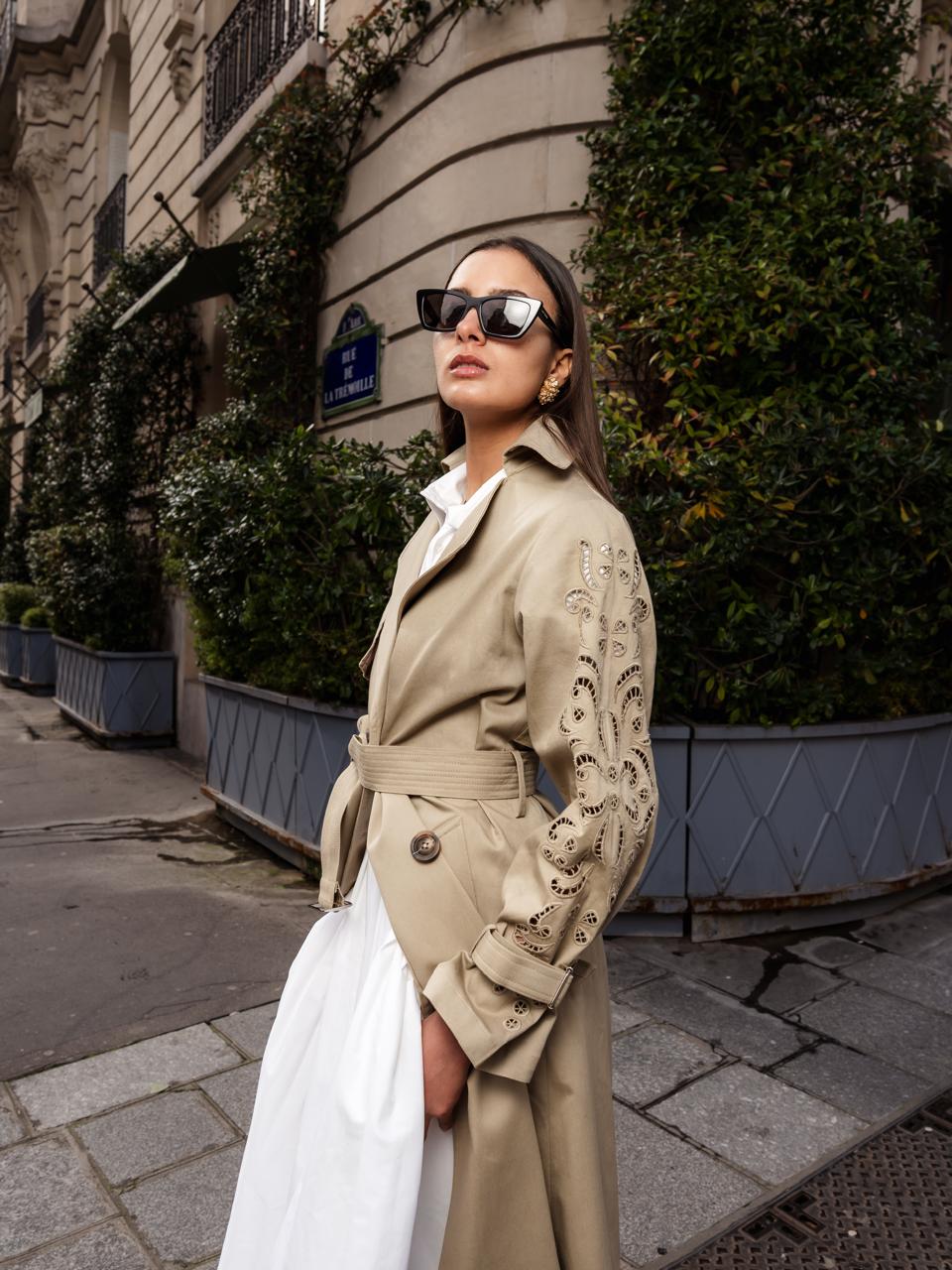 Georgina Henna Embroidery Long Trench Coat