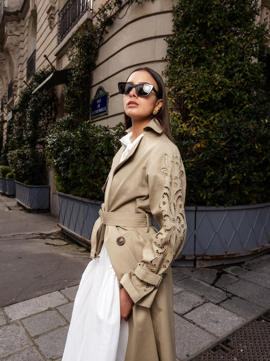 Georgina Henna Embroidery Long Trench Coat