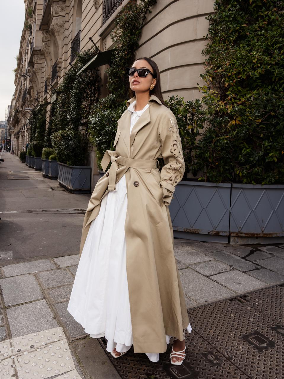 Georgina Henna Embroidery Long Trench Coat