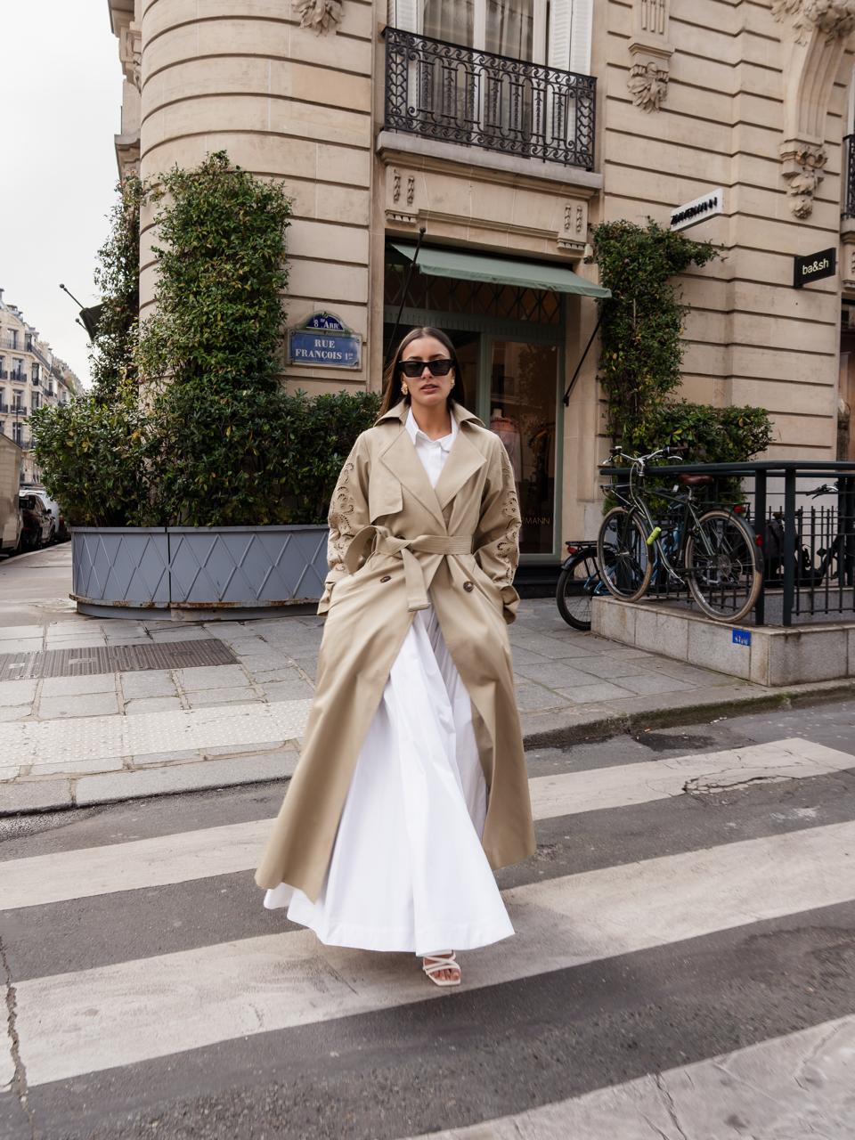 Georgina Henna Embroidery Long Trench Coat