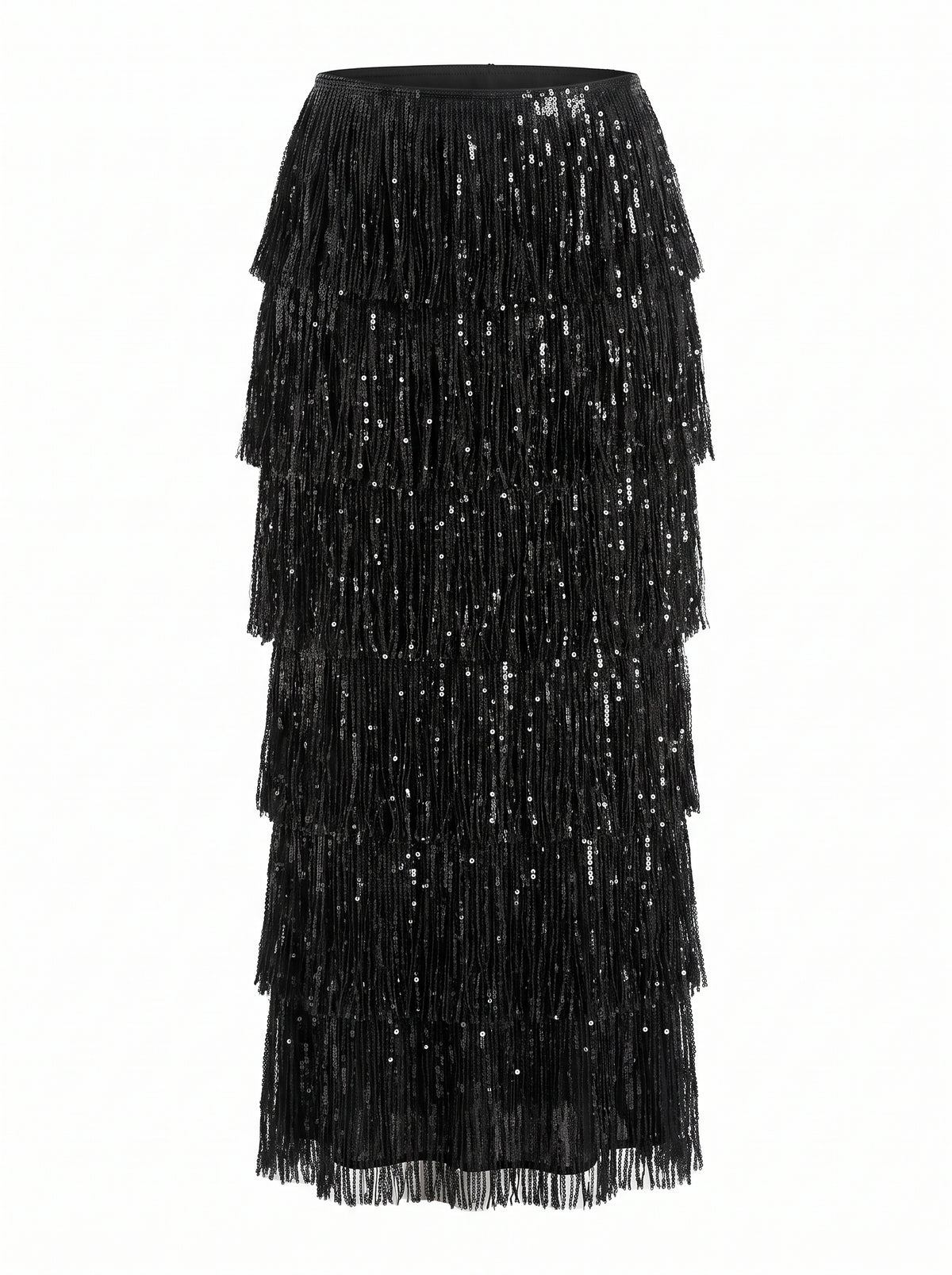 Fringed Layered Shiny Long Skirt