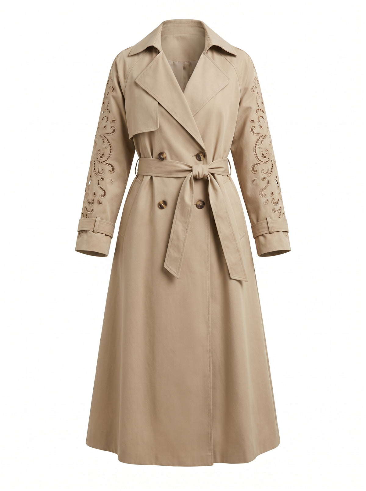 Georgina Henna Embroidery Long Trench Coat