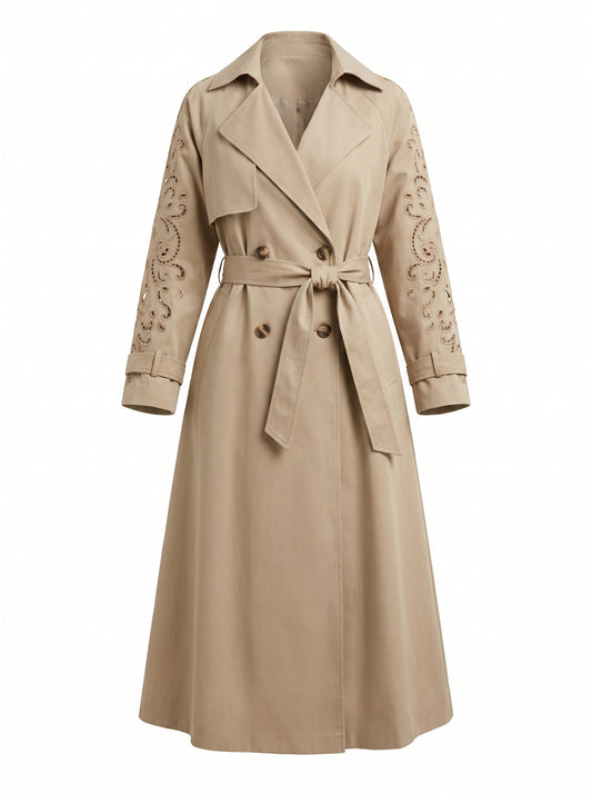 Georgina Henna Embroidery Long Trench Coat