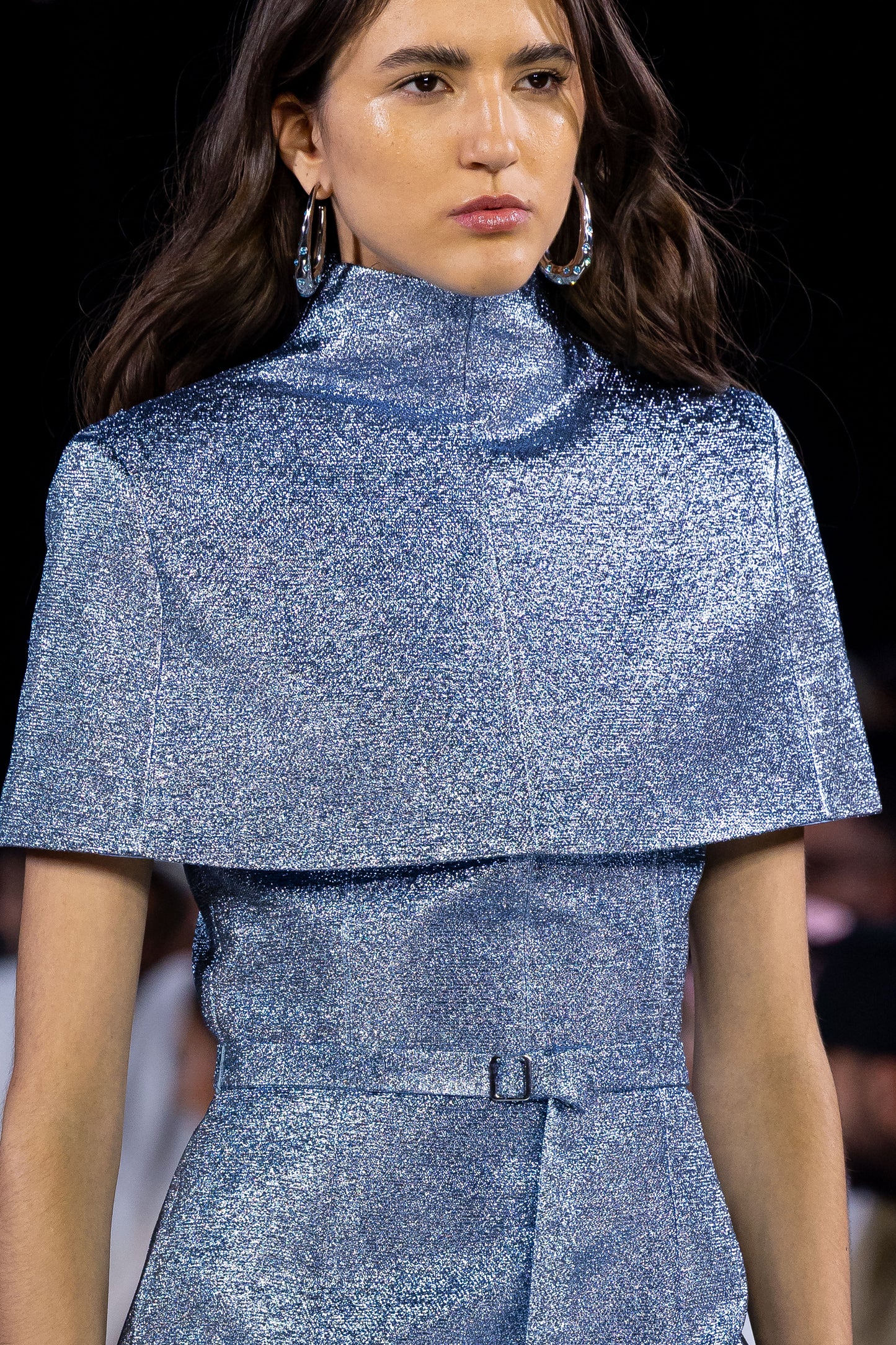 CAPED TOP METALLIC BELTED DRESS