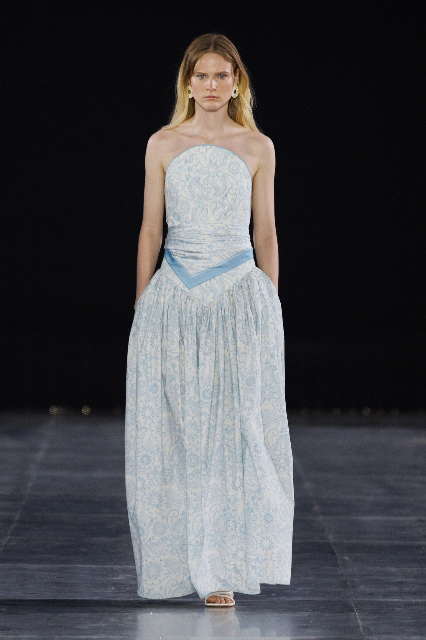 ROUND CORSET DROP WAIST HENNA PRINT DRESS