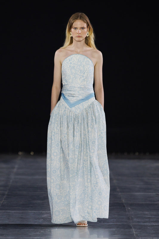 ROUND CORSET DROP WAIST HENNA PRINT DRESS