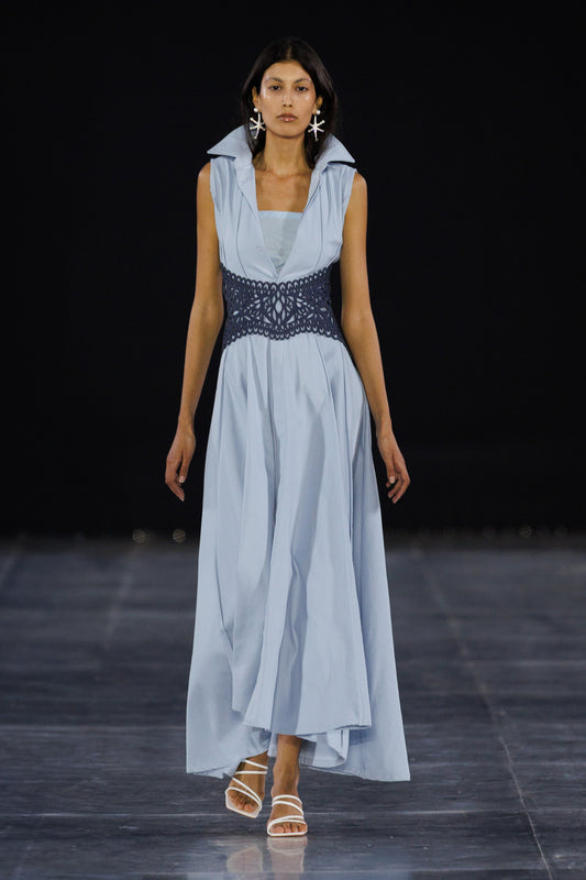 SLEEVELESS EDGES MAXI COTTON DRESS