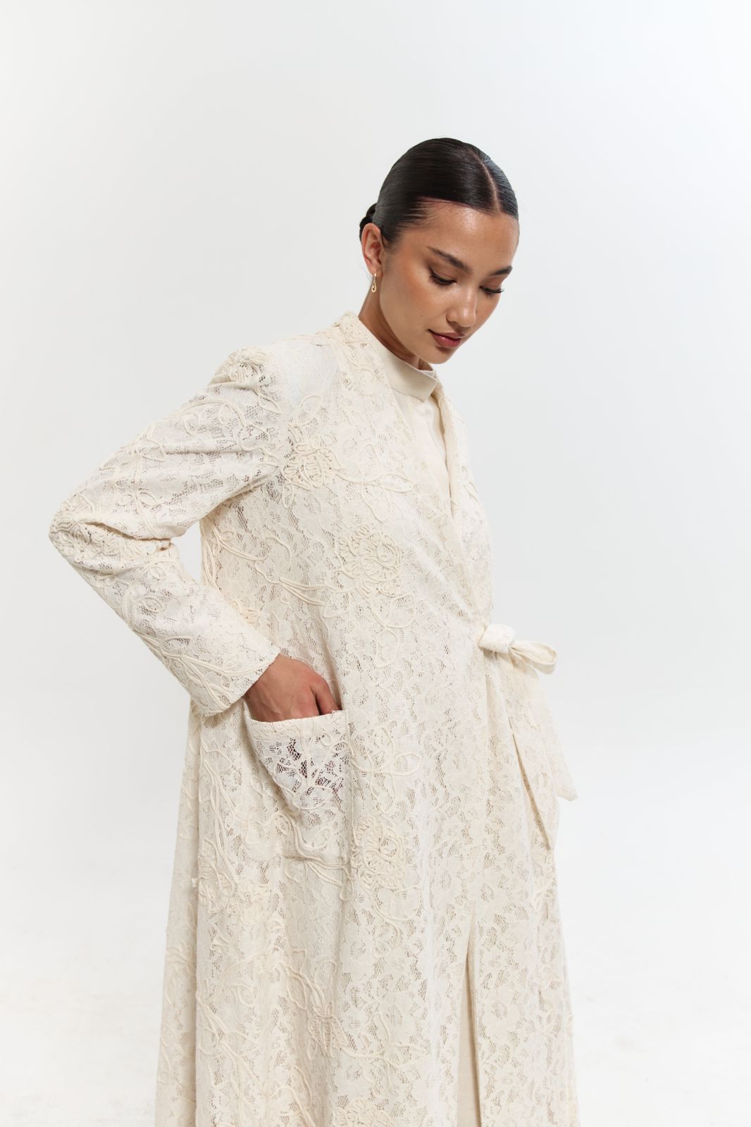 Cream Lace Line Embroidery