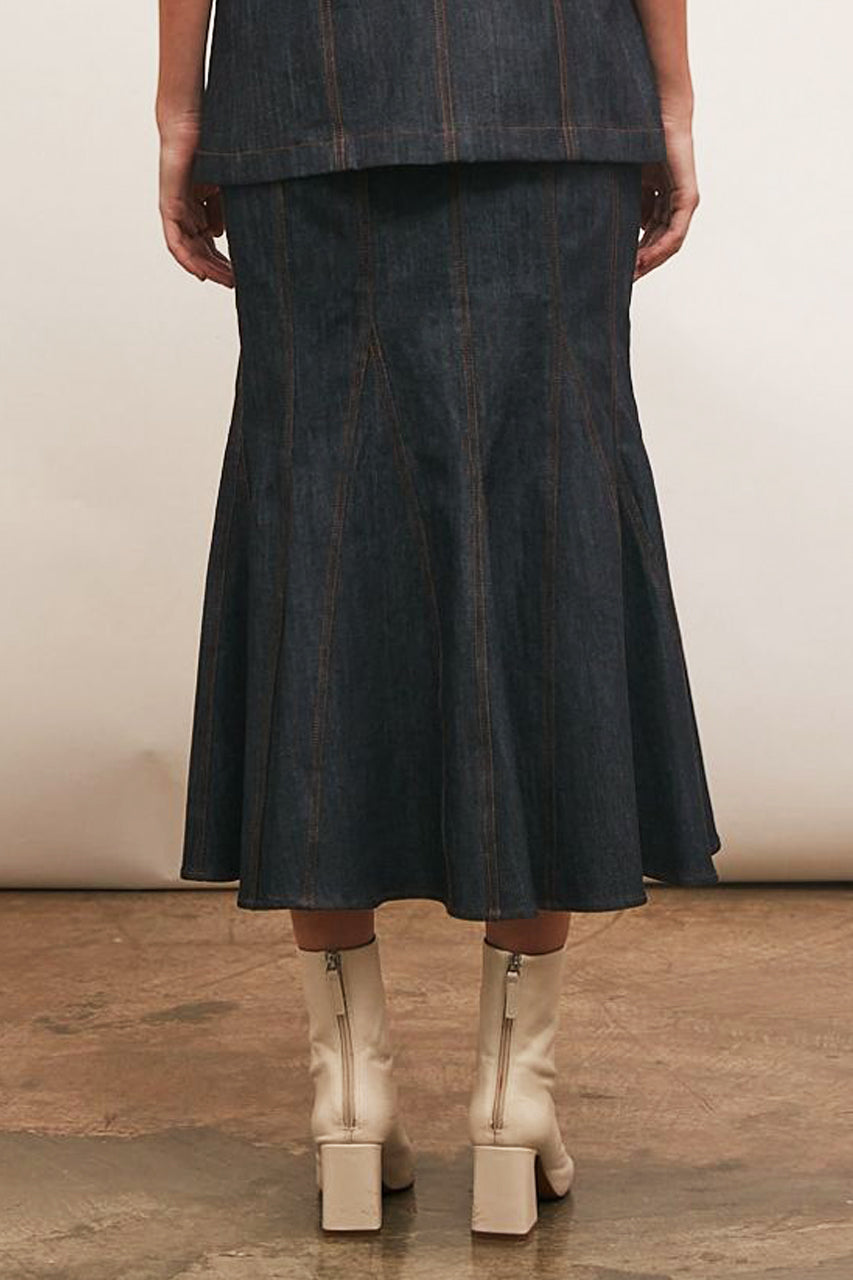 Denim flowy fitted skirt